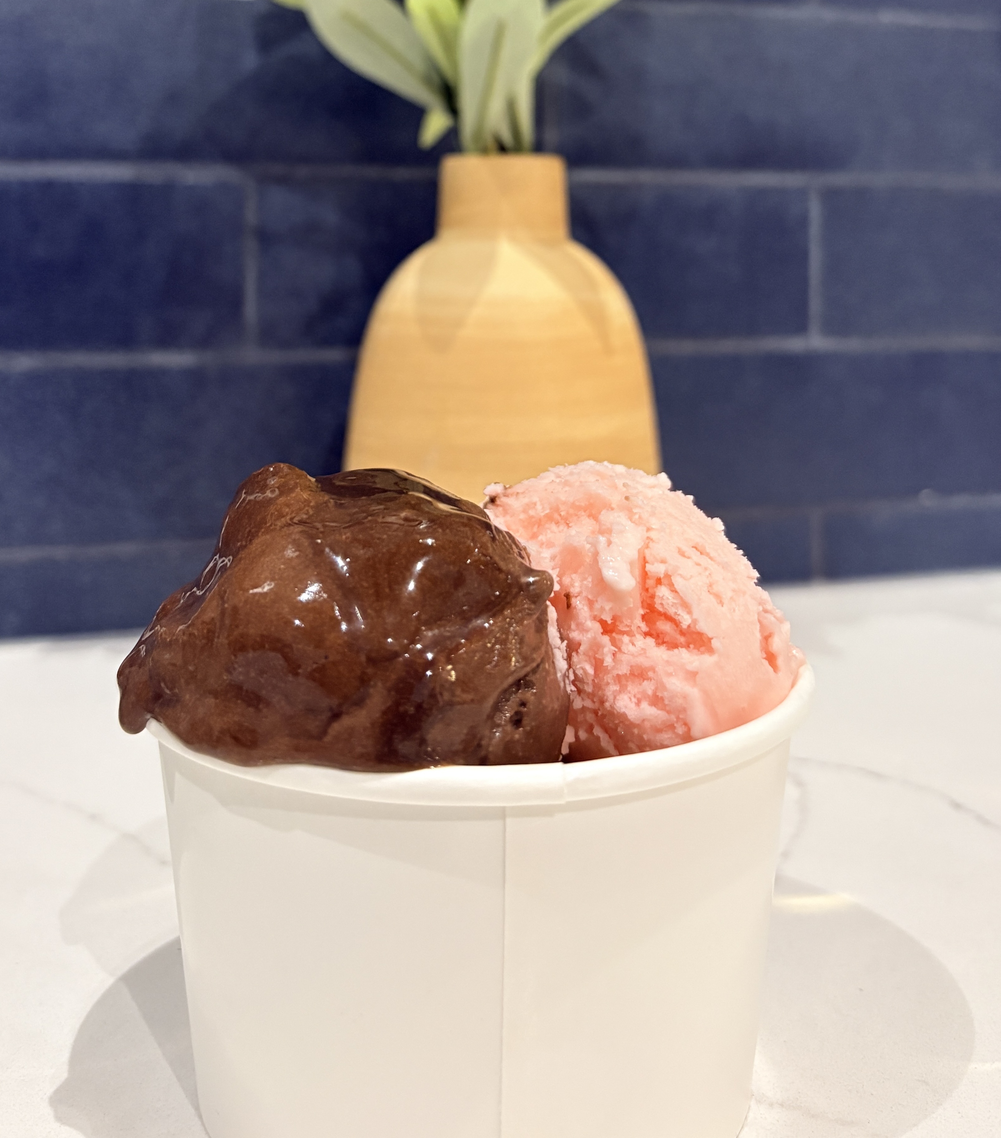 Fresh scoop of strawberry ice cream